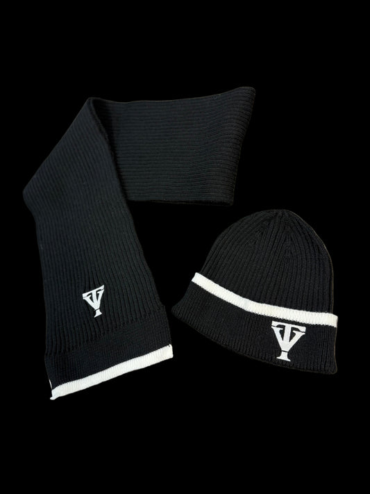 TrueVie Black & White Beanie Hat & Scarf