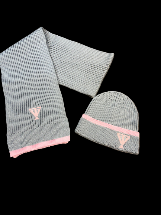TrueVie Grey & Pink Beanie and Scarf