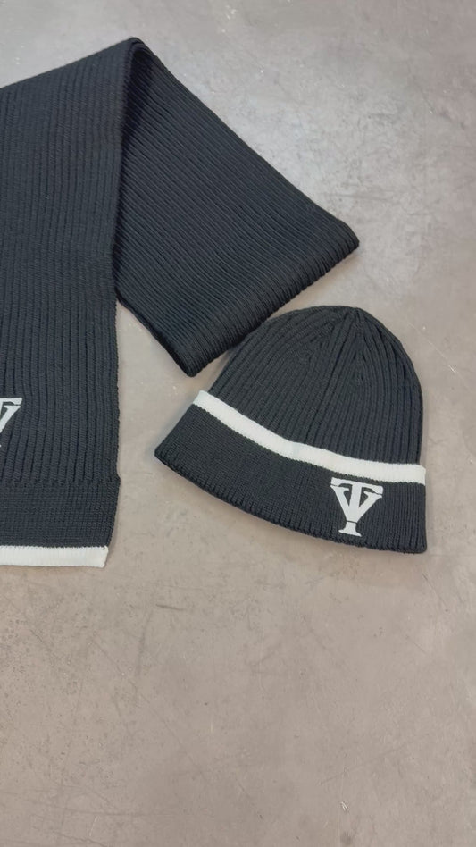 TrueVie Black & White Beanie Hat & Scarf