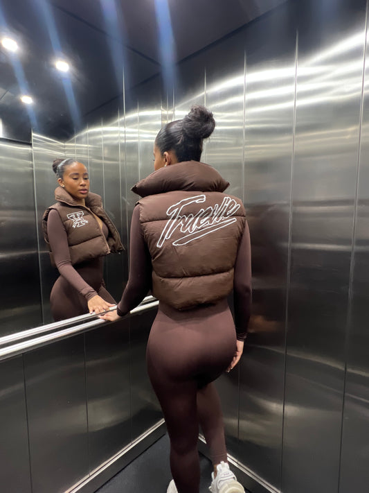 Brown Cropped Puffer Gilet