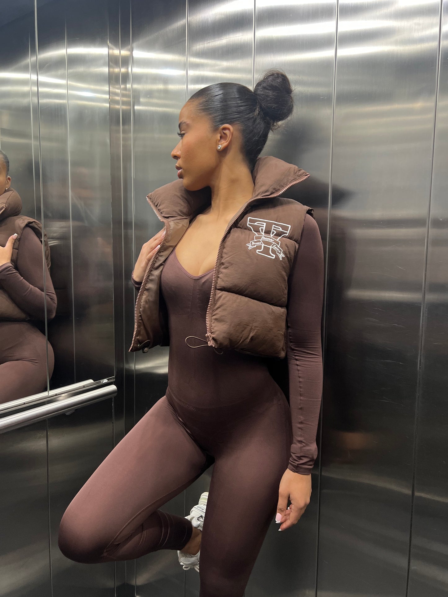 Brown Cropped Puffer Gilet