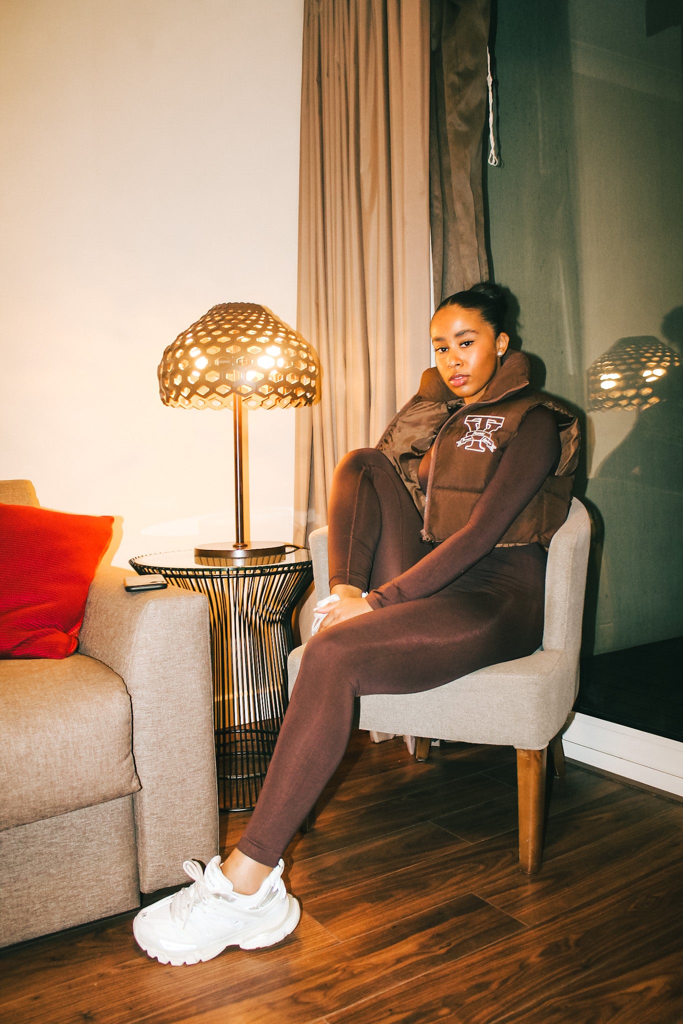 Brown Cropped Puffer Gilet