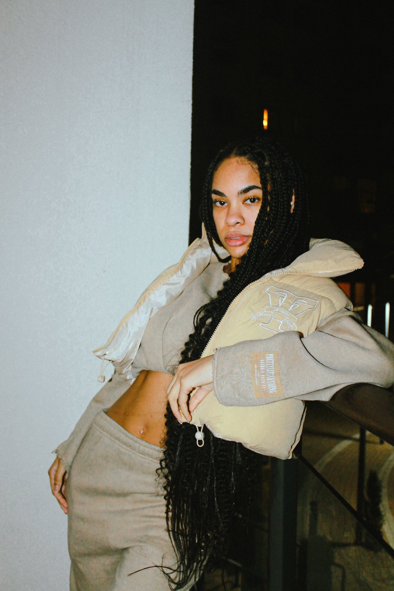 Cream Cropped Puffer Gilet